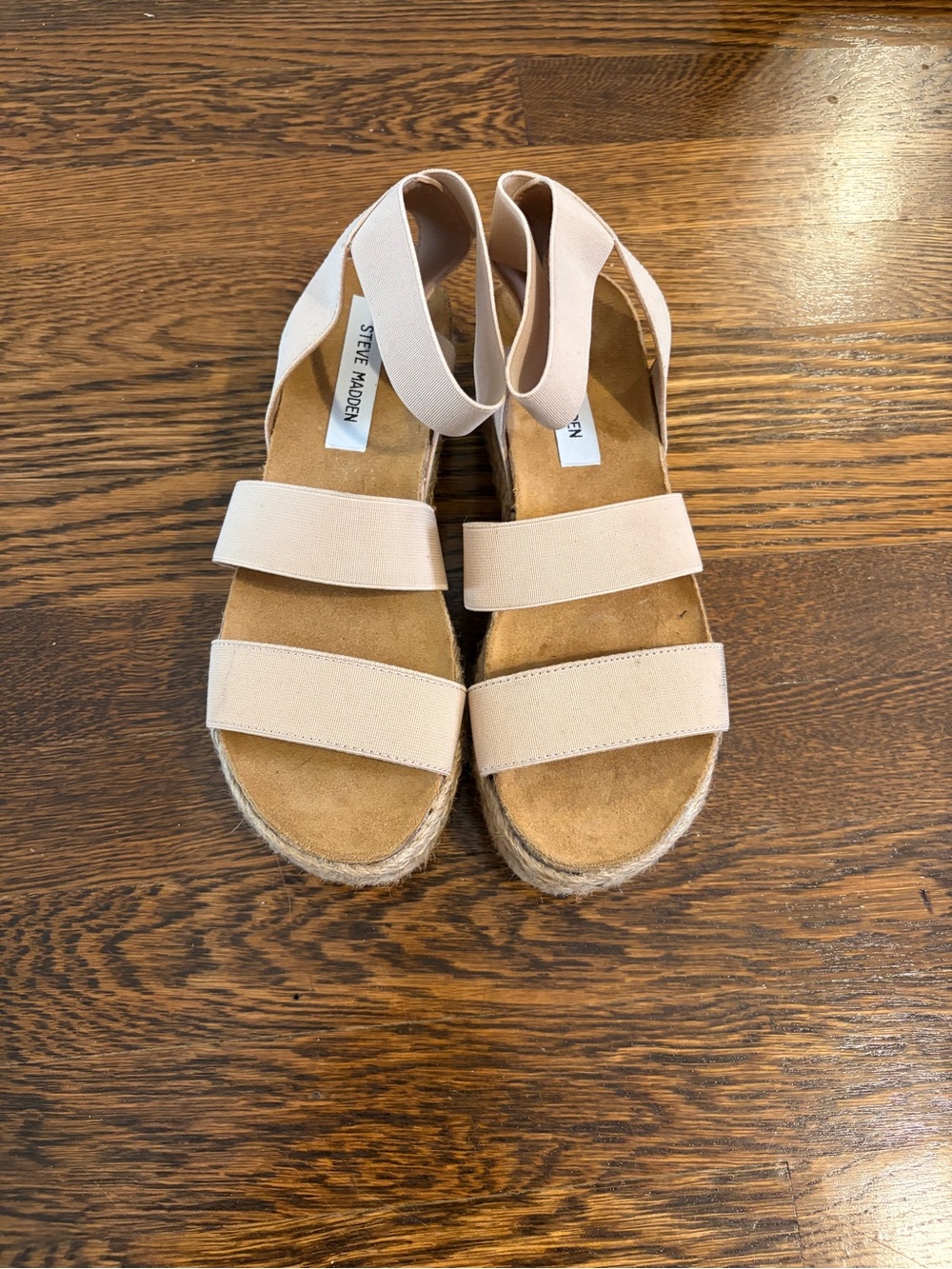 Steve Madden Light Beige Elastic Strap Espadrille Sandals